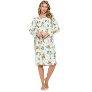 Casual Nights Women's Flannel Floral Long Sleeve Nightgown - 1 of 4