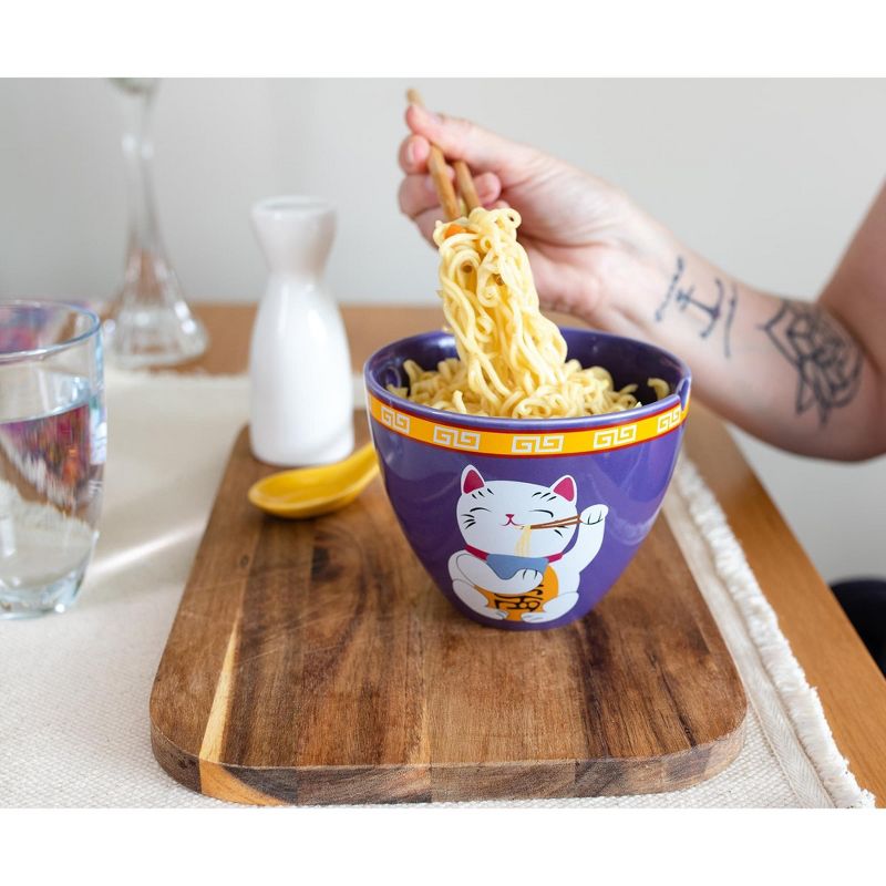 Boom Trendz Bowl Bop Purple Lucky Cat Japanese Dinner Set | 16-Ounce Ramen Bowl, Chopsticks, 4 of 7
