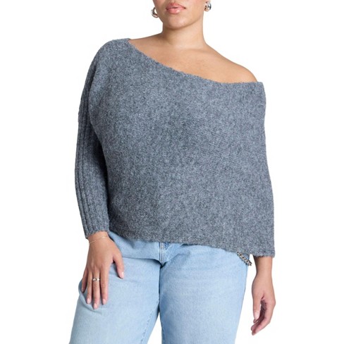 Eloquii Women s Plus Size Fuzzy One Shoulder Sweater Target