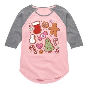 Girls' - Instant Message - Kawaii Christmas Treats Shirt Tail Raglan Graphic T-shirt - 1 of 4