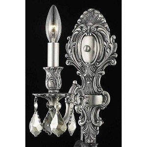 Elegant Lighting Monarch 1 light Pewter Wall Sconce Golden Teak (Smoky) Royal Cut Crystal - 1 of 2