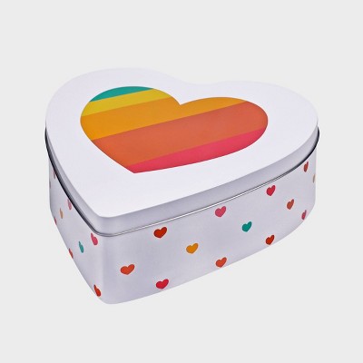 9"x3" Tin Valentine's Day Gift Box Rainbow Hearts White - Spritz™