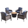 Verona 5pc Wicker Outdoor Patio Furniture Set Conversation Sofa Loveseat with a Wood-Burning Fire Pit and Cushions - 2 of 4