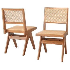 Buylateral Set of 2 Valentina Modern Rattan Solid Wood Dining Chair Light Walnut - 1 of 4