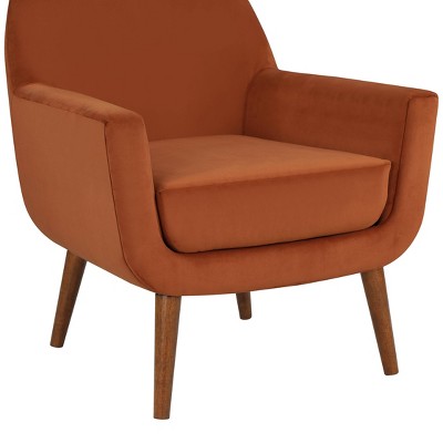 Accera Burnt Orange Velvet Mid-Century Modern Accent Chair