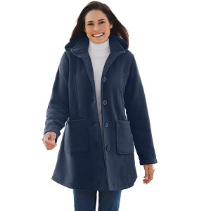 Woman Within Hooded A-Line Fleece Coat - 1 of 4
