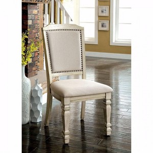 Royal Hampton Trim Fabric Upholstered Wooden Side Chair, Set of 2, Beige - 1 of 3