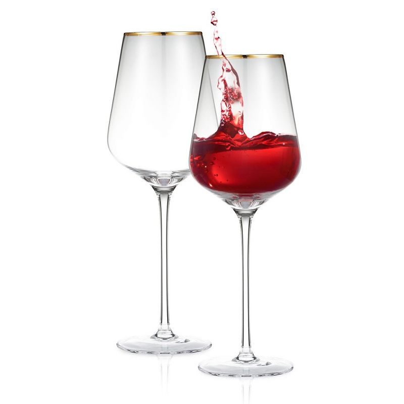 Berkware Premium Long Stem Wine Glasses with 14K Gold Plated Rim - 15.8oz, 1 of 12