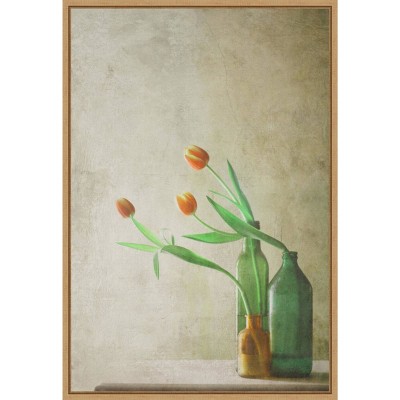 16" x 23" Three Tulip Flowers by Delphine Devos Framed Wall Canvas - Amanti Art