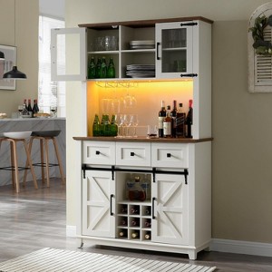 AMERLIFE Coffee Bar Cabinet with Sliding Barn Door, Farmhouse Kitchen Sideboard - 1 of 3