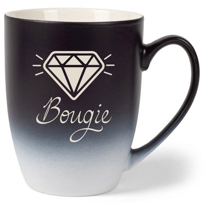 100 North Sparkling Diamond 10 Ounce Black and White Two Toned Ombre, Comfortably Fits Your Hands, Ceramic Tea Coffee Cup Mug, Bougie