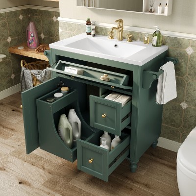 NicBex 30" Bathroom Storage Cabinet with Sink, Bathroom Vanity, 2 Drawers, 1 Tip Out Drawer and 1 Cabinet Door for Bathroom