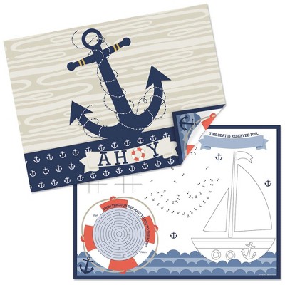 Big Dot of Happiness Ahoy - Nautical - Paper Birthday Party Coloring Sheets - Activity Placemats - Set of 16