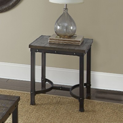 Ambrose Dark Brown Square Wood and Iron End Table