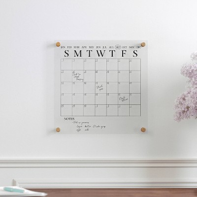 Clear Acrylic Monthly Wall Calendar with Black Print and Dry Erase Marker