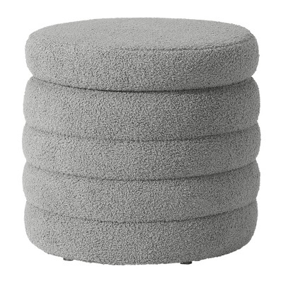 WestinTrends Alexandria Mid-Century Modern Faux Shearling Shearling Round Storage Ottoman