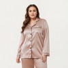 Anna-Kaci Lounge Women's PLus Size Satin Pajama Set with Long Sleeve Button Front Top and Relaxed Straight Leg Pants - 2 of 4
