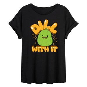 Women's - Squishmallows - Dill With It Charles Pickle Oversized Graphic T-Shirt - 1 of 4
