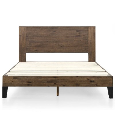 King Brown Wood Platform Bed Frame with Headboard and Slats