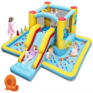Costway Inflatable Bounce House with Slide Jumping Area Tunnel Ball Pit with 480W/550W/without Blower - 1 of 4