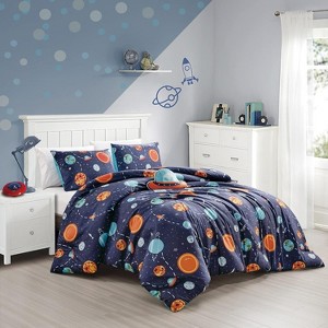 Home Mart Goods Twin Size Navy Blue Universe Planets Comforter Set Embroidery Soft Bedding Set - 1 of 4