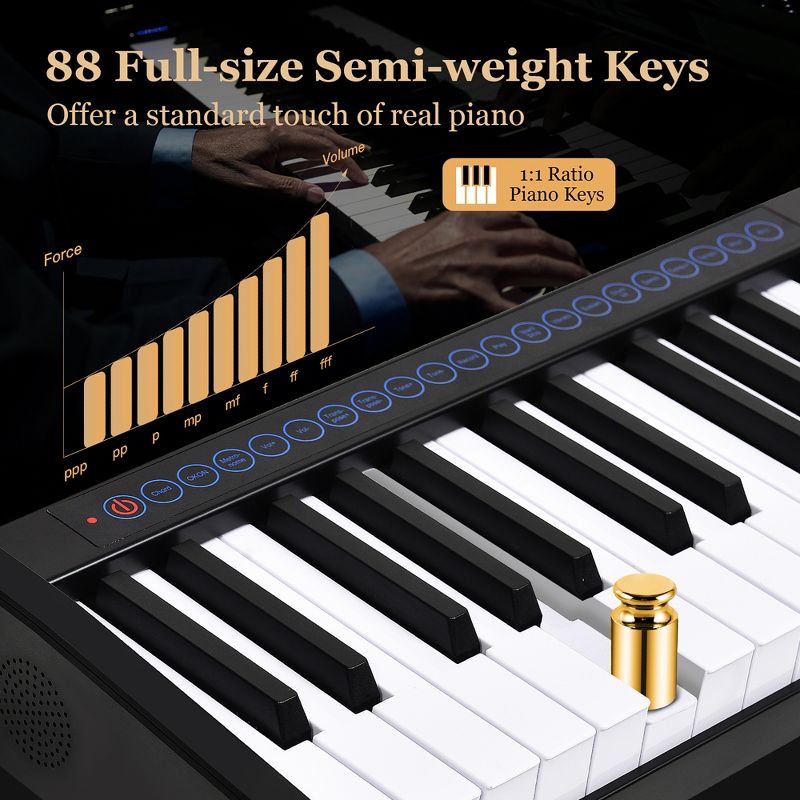 Costway 88 Keys Portable Digital Piano w/ Power Supply Sustain Pedal, 4 of 11