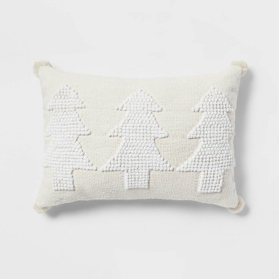 Oblong Embroidered Tree Decorative Throw Pillow Stucco - Threshold™