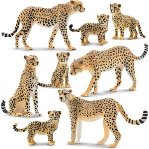 8PCS Cheetah Figurines with Cheetah Cubs, Realistic Jungle Zoo Animals Figurines Family Set, Educational Toy Cake Toppers Christmas Birthday Gift - 1 of 4