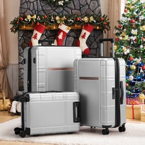 Karl Home 3 Piece Set Luggage Expandable Suitcase PC ABS with TSA Lock Spinner Silver - 1 of 4