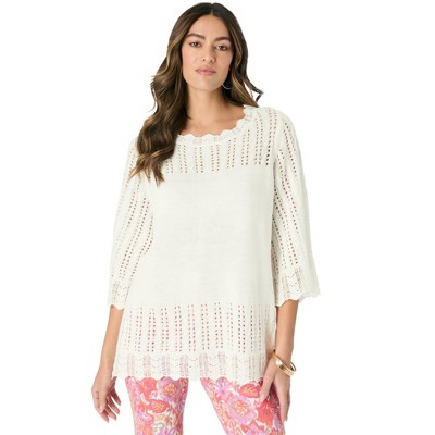 Roaman's Women's Plus Size Pointelle Pullover Sweater