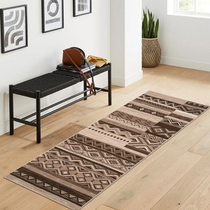 Vintage Washable Area Rug Geometric Rug Farmhouse Patchwork Pattern Accent Rug - 1 of 4