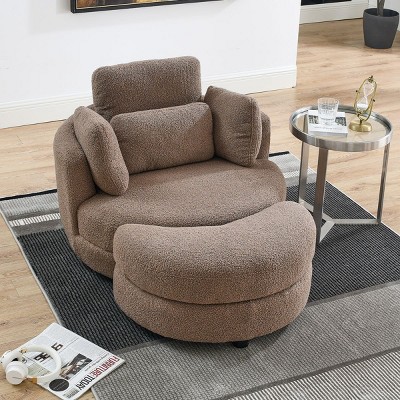 Bennett Upholstered Swivel Barrel Chair,Teddy Swivel Chairs With Ottomans Storage,Round Cuddle Chair,Chaise Lounge Arm Chair With Pillows-Cuddlewood