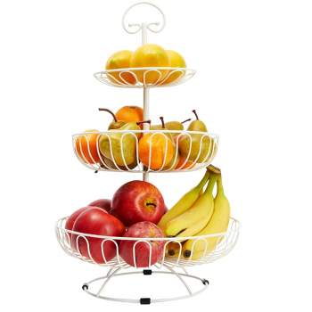 Juvale Large White Fruit Basket for Kitchen Counter, Metal 3 Tiered Fruit Stand for Countertop, Fresh Produce, Fruits, 18 In
