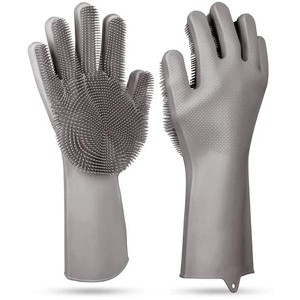 Racxily 1 Pair Magic Silicone Brush Dishwashing Gloves Cleaning Sponge Pet Scrubber Heat Resistant Wash Gloves - 1 of 4