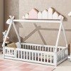 1Pc Tent Floor Bed for Kids, Natural Pine Wood Tent Frame with Guardrails, Door and Slats for Safe Sleep Play - Baofuwish - 2 of 4