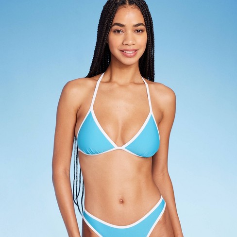 Women's Contrast Trim Triangle Bikini Top - Wild Fable™ Blue/white