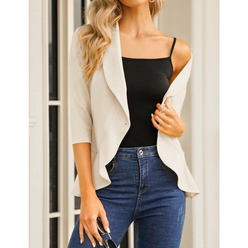 Womens Blazer 3/4 Sleeve Casual Office Business Open Front Suit Jacket Cardigan - image 1 of 4