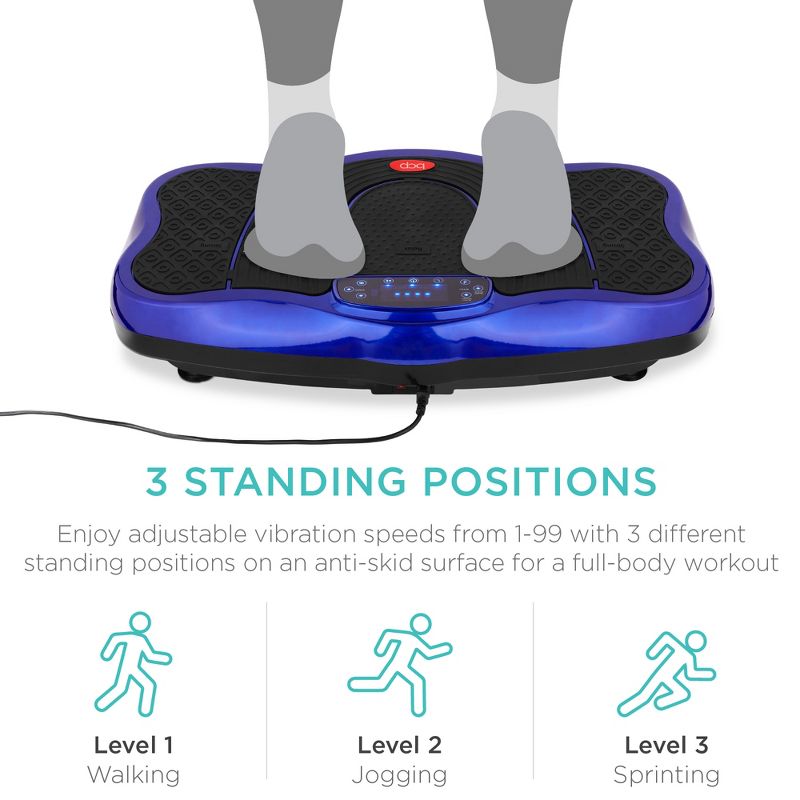 Best Choice Products Vibration Platform, Full Body Exercise Machine w/ Bluetooth Speakers, 5 Resistance Bands - Blue, 3 of 8