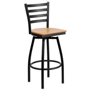 Flash Furniture Black Ladder Back Swivel Metal Barstool - 1 of 4