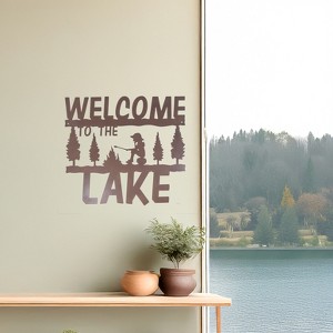 5 Star Super Deals Rustic Metal Welcome Sign for Lake House and Cabin - Nature Inspired Wall Art Boy At Campfire & Trees - 20x18 Inches - 1 of 4