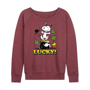 Women's - Peanuts - Lucky Lightweight French Terry Wide Neck Long Sleeve Shirt - 1 of 4