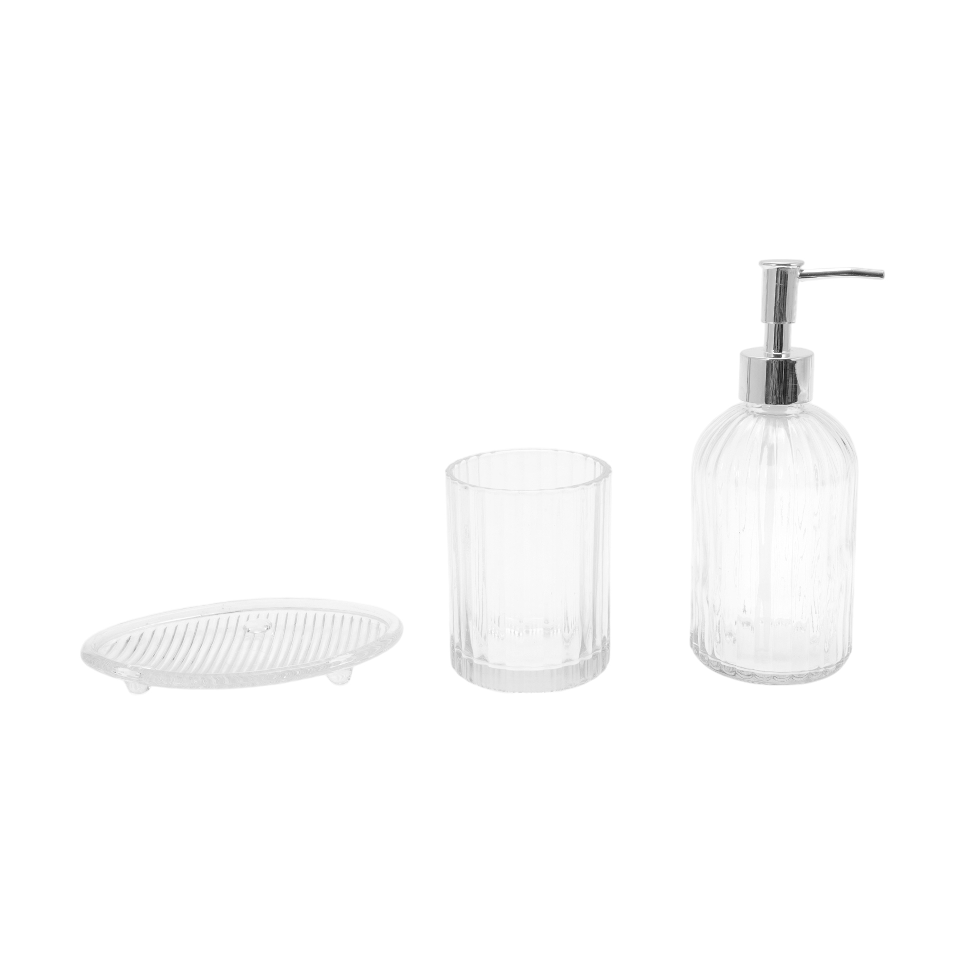Unique Bargains Durable Vertical Stripes Bathroom Accessories Kit Clear 1 Set