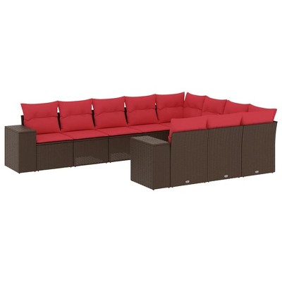 vidaXL 10 Piece Patio Sofa Set with Cushions Brown Poly Rattan