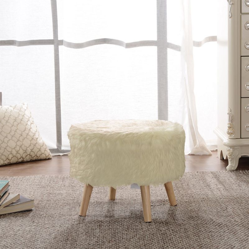 Cheer Collection 17" Round Faux Fur Stool (White), 2 of 6