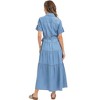 Knit & Lounge Women’s Tiered Denim Maxi Dress Short Sleeve Button Front Self-Tie Belt Pockets Relaxed Fit - 3 of 4