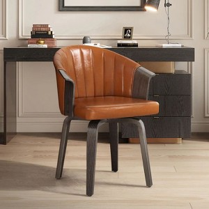 HOMLUX Poplar Wooden Swivel Desk Chair Retro Faux Leather Upholstered Accent Chair for Home Office，Kitchen，Dining Room - 1 of 4