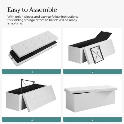 White 43" Faux Leather Folding Storage Ottoman Bench