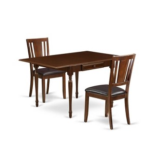 HomeStock 3-Piece Mahogany Finish Solid Wood Top with Dropleaf Dining Table Set - 1 of 4