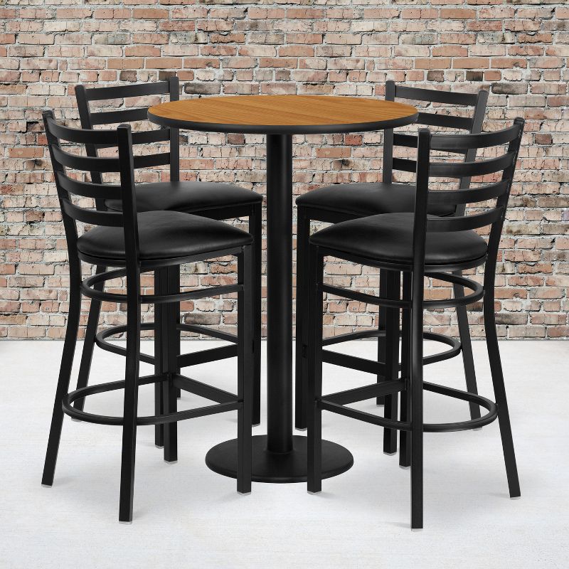 Flash Furniture 30'' Round Laminate Table Set with Round Base and 4 Ladder Back Metal Barstools, 2 of 3
