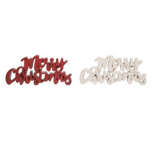 Transpac Merry Christmas White Red Sentiment Polyresin 3D Tabletop Decoration Set of 2, 8.0L x 8.0W x 3.75H inches - 1 of 2